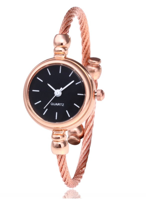 Women's Watches Bracelet Style Opening Simple Retro Art Fashion Watches Women's Fashion Quartz Watch Relogio Feminino(Rose gold belt)