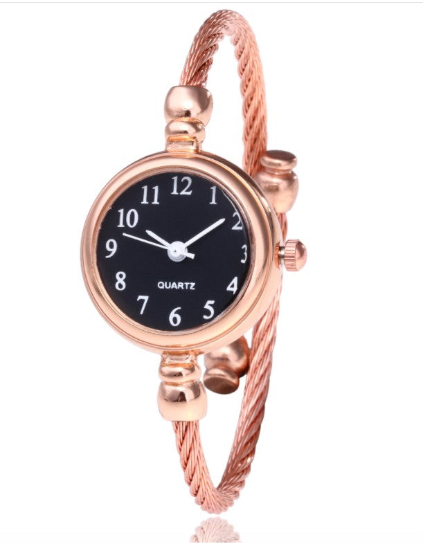 Women's Watches Bracelet Style Opening Simple Retro Art Fashion Watches Women's Fashion Quartz Watch Relogio Feminino(Rose gold belt)