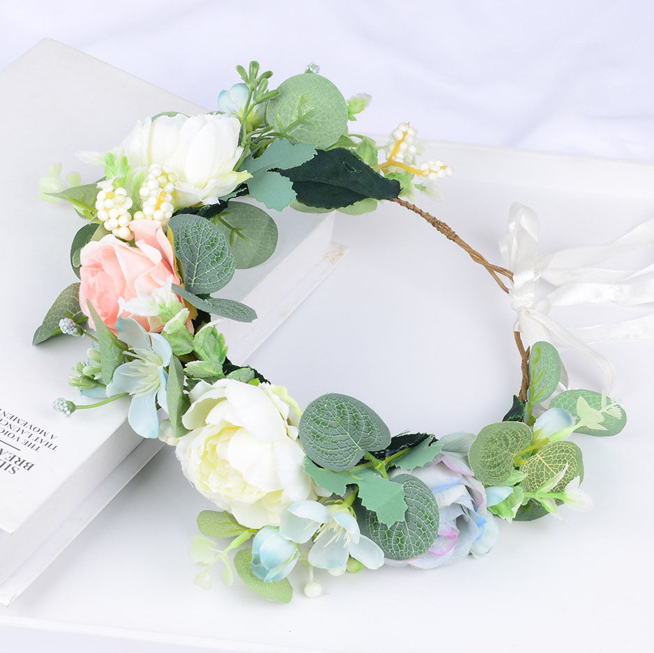 Forest style headband simulation, starry sky, eucalyptus flower wreath, bride's wedding dress, photography, headpiece, headband