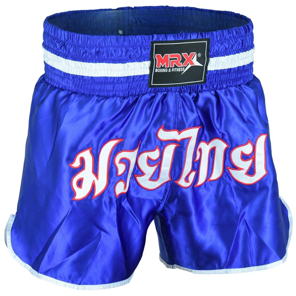 MRX Muay Thai Shorts Kickboxing Fighting Shorts for Men and Women Blue - White -1305