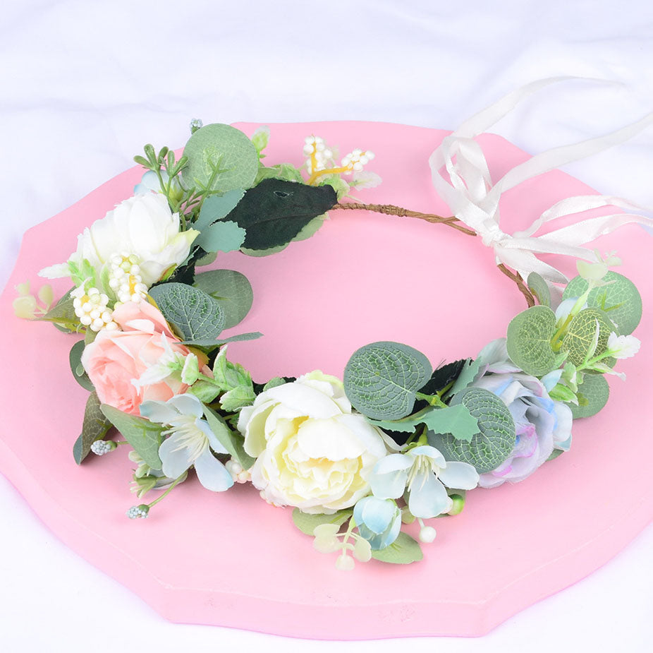 Forest style headband simulation, starry sky, eucalyptus flower wreath, bride's wedding dress, photography, headpiece, headband
