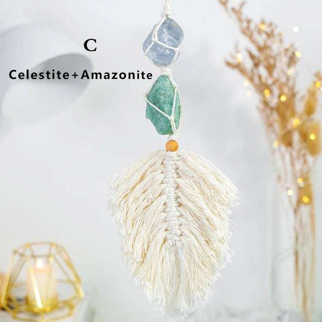 Natural Crystal Raw Stone Handmade Weave Dreams Catcher Car Hanging Pendant Healing Amethyst Window Ornament Home Decoration
