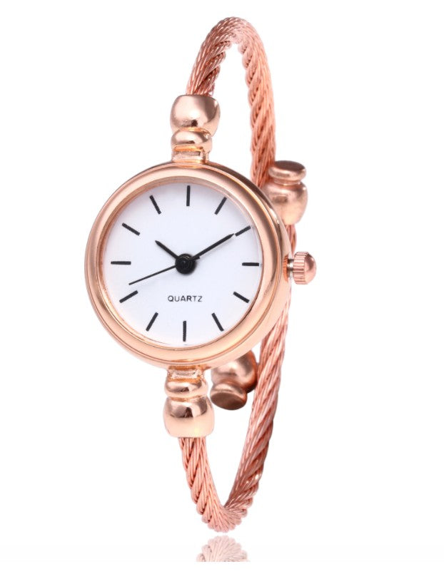 Women's Watches Bracelet Style Opening Simple Retro Art Fashion Watches Women's Fashion Quartz Watch Relogio Feminino(Rose gold belt)