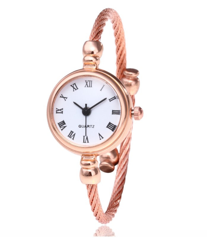 Women's Watches Bracelet Style Opening Simple Retro Art Fashion Watches Women's Fashion Quartz Watch Relogio Feminino(Rose gold belt)