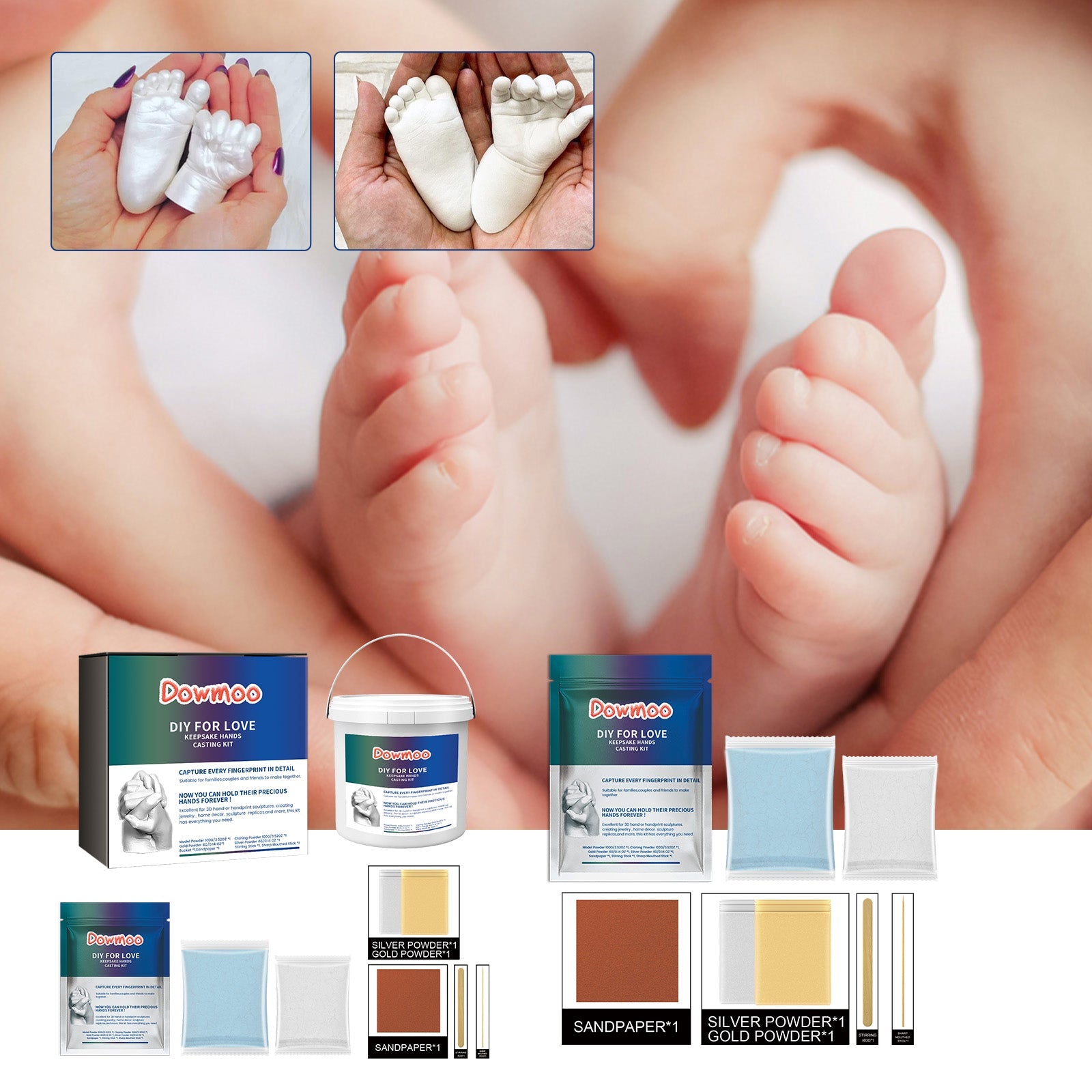 DOWMOO Diy For Love Keepsake Hands Casting Kit, Homemade Holiday Gift Hand-Seal Clay Plaster Commemorative Crafts