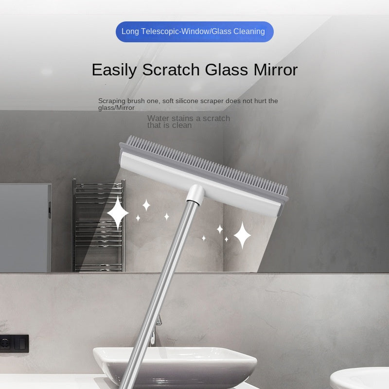 Cleaning Brush Stainless Steel Silicone Floor Brush Water Scraping Brush Long Handle Magic Carpet Brush