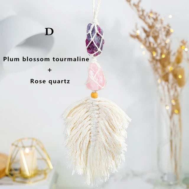 Natural Crystal Raw Stone Handmade Weave Dreams Catcher Car Hanging Pendant Healing Amethyst Window Ornament Home Decoration