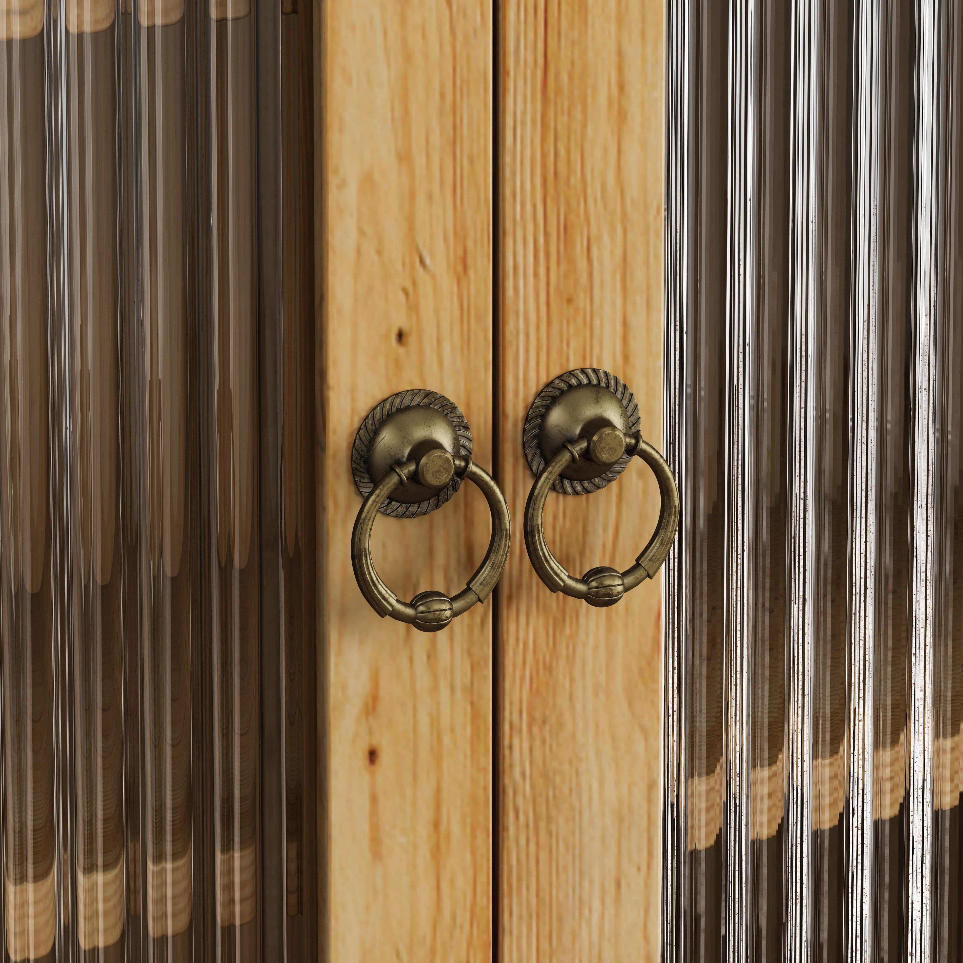 24.8 '' Glass door retro double door wall cabinet with three levels of storage space with towel rack, original wood color