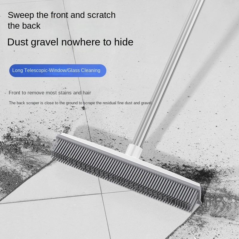 Cleaning Brush Stainless Steel Silicone Floor Brush Water Scraping Brush Long Handle Magic Carpet Brush
