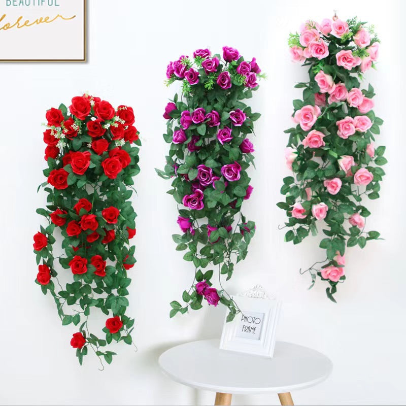 Simulated rose wall hanging chlorophytum comosum false plastic indoor living room air conditioning pipe decoration