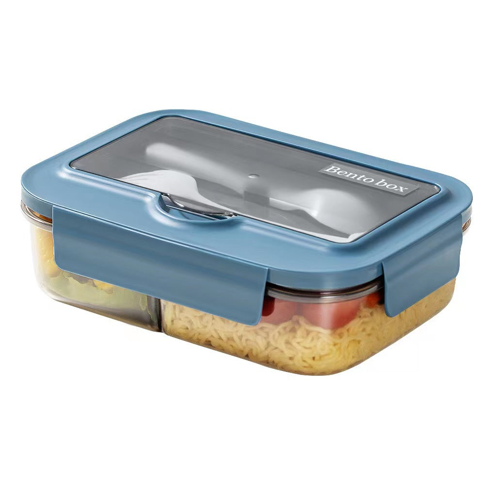Japanese style microwaveable lunch box with compartments and cutlery