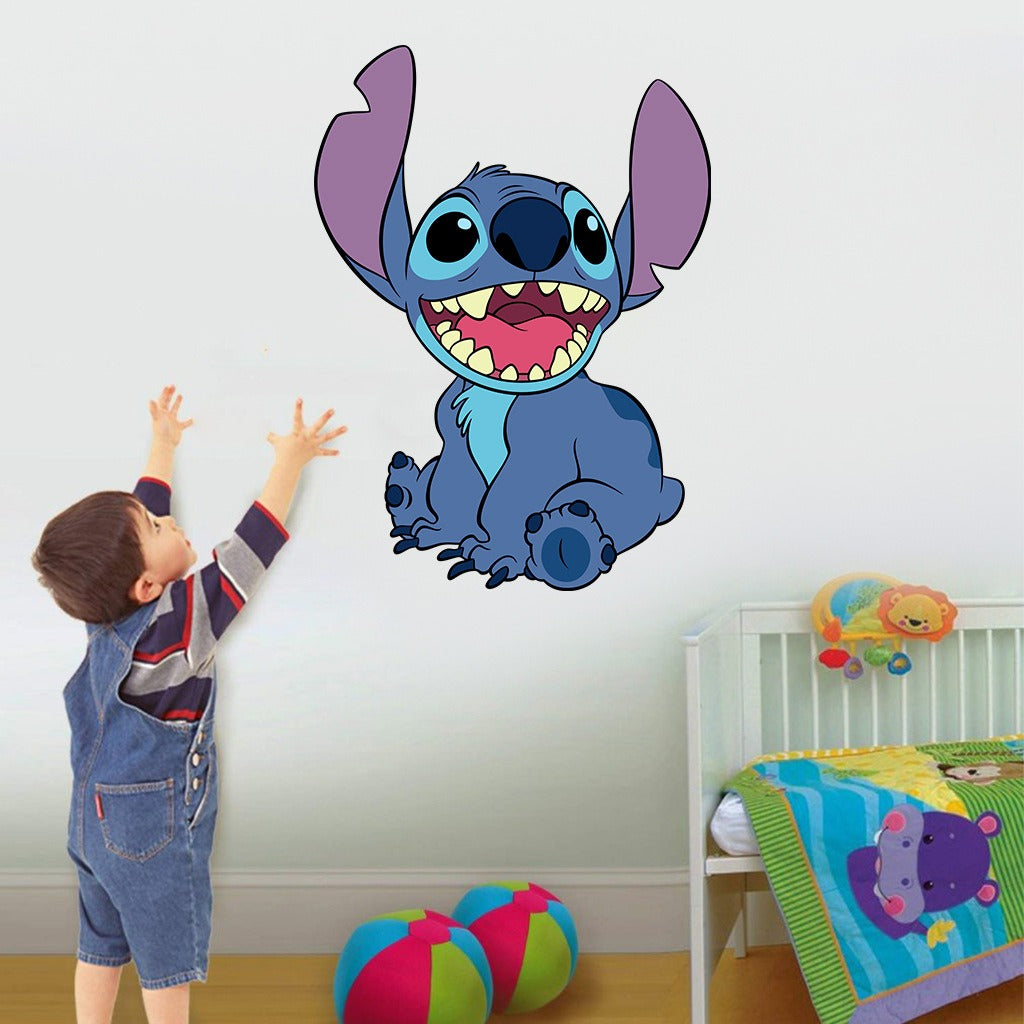 3D Broken Wall Stitch Wallpaper Children's Room Art Poster Decoration Self Adhesive Cartoon Anime Sticker Glass Door Sticker