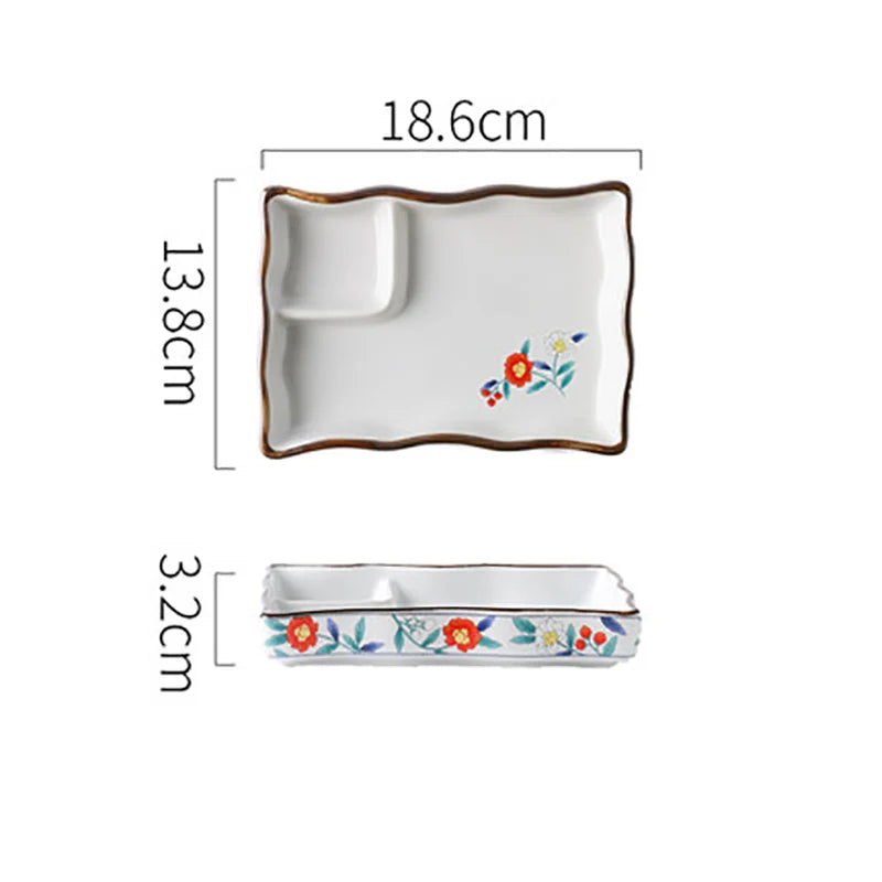 Dumpling plate sushi plate round square plate with soy sauce and vinegar partitioned snack plate ceramic plate for home use