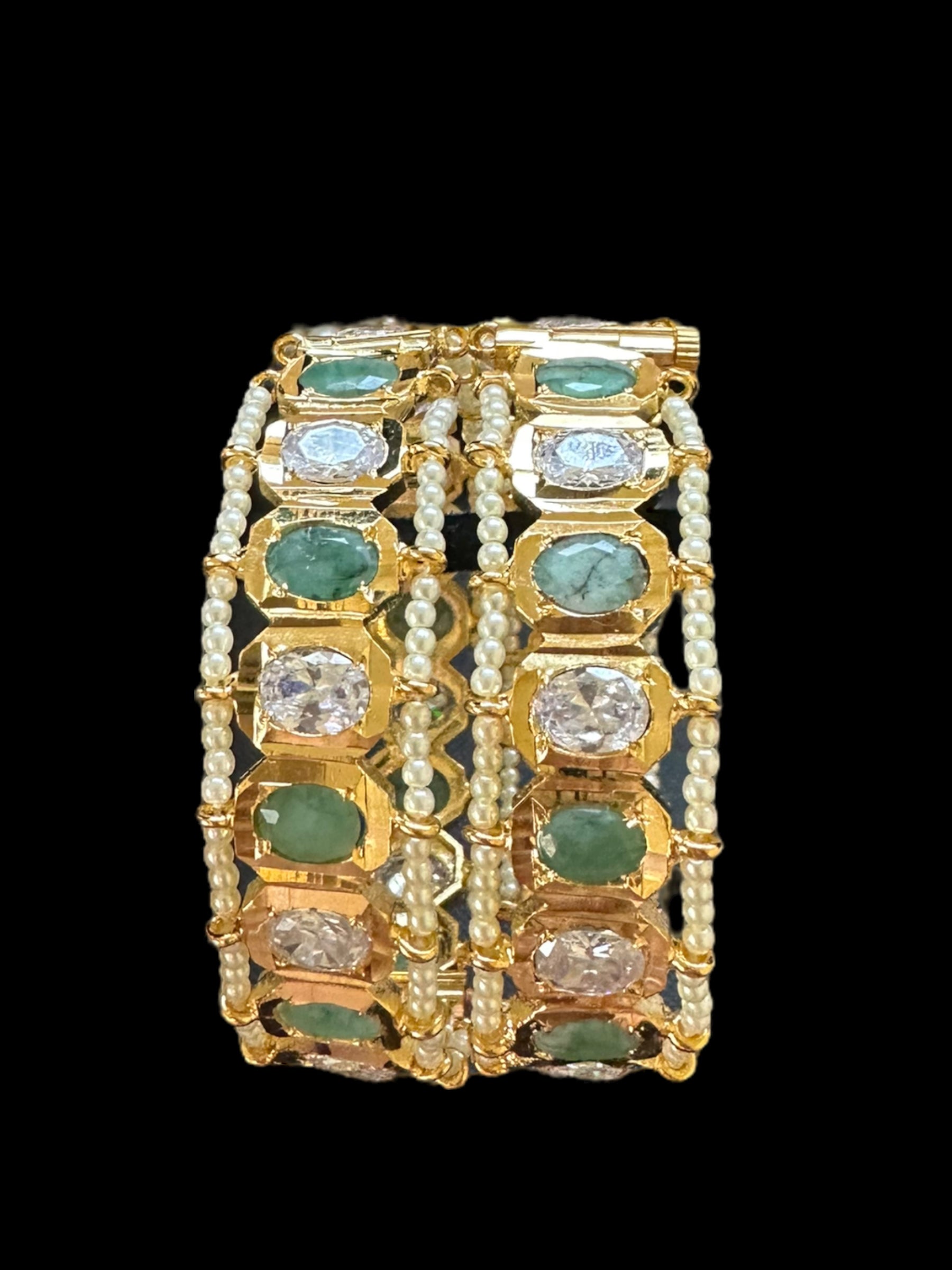 B158 Hyderabadi gold plated bangles in emerald ( READY TO SHIP )