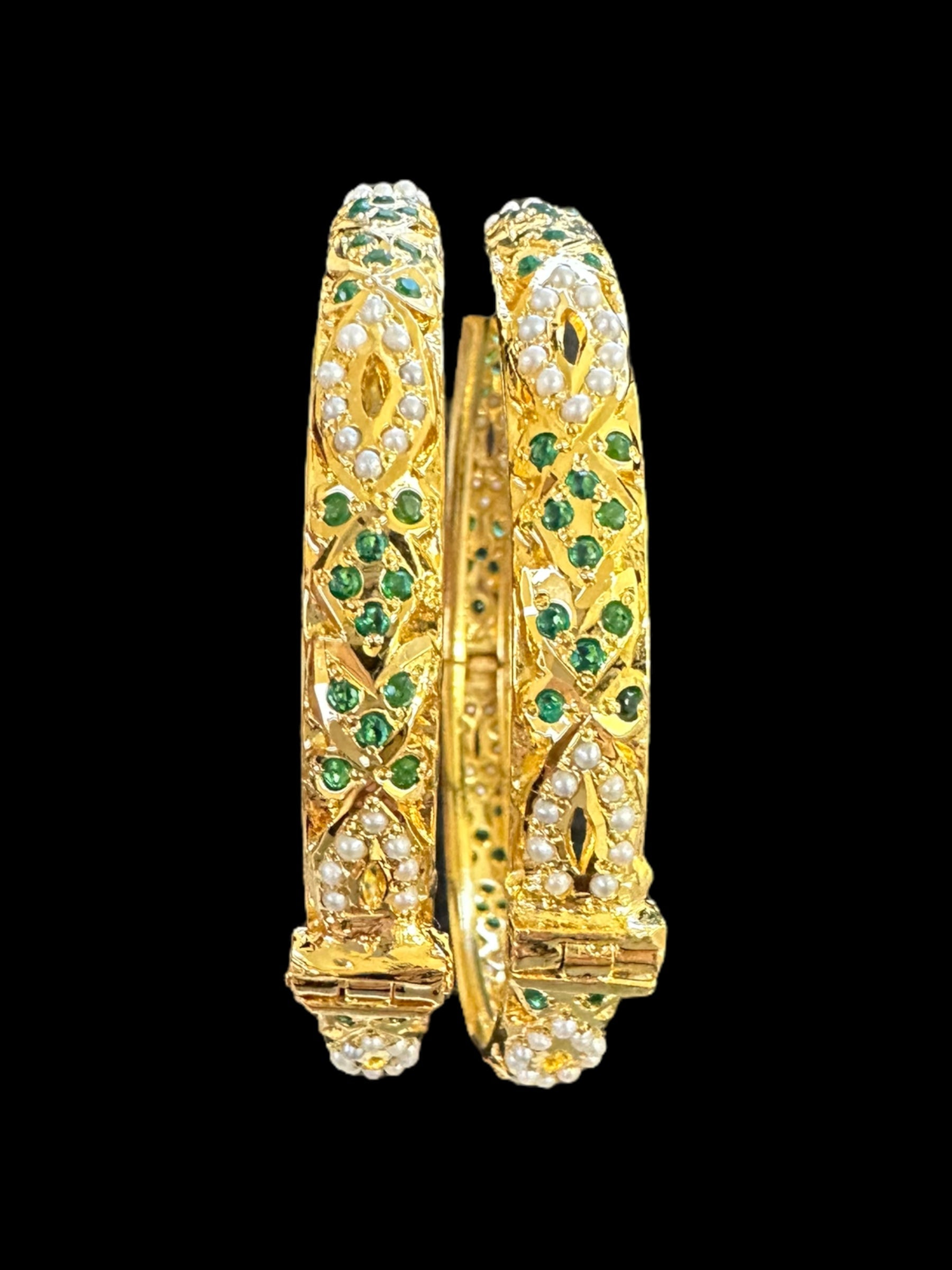 Emeralds pearl Jadau gold plated silver bangles ( READY TO SHIP )