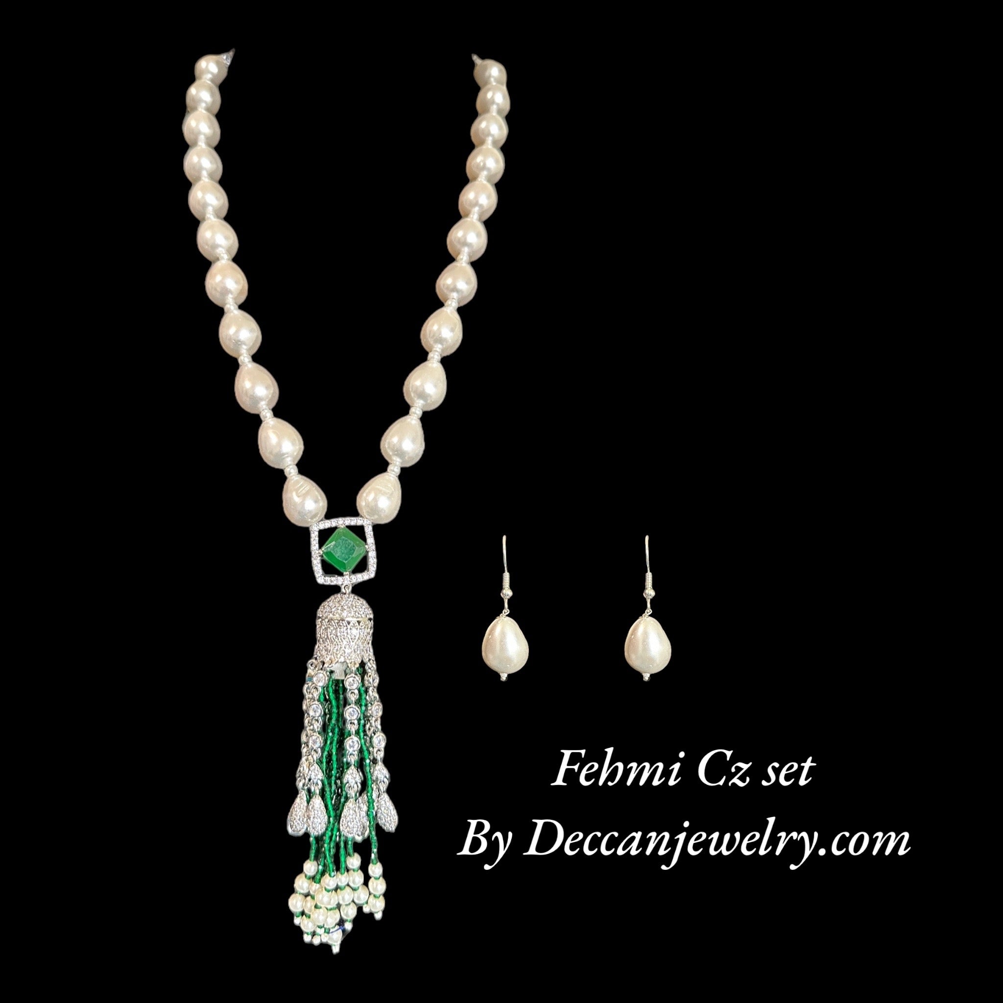 Silver plated cz necklace earrings in pearls ( READY TO SHIP )