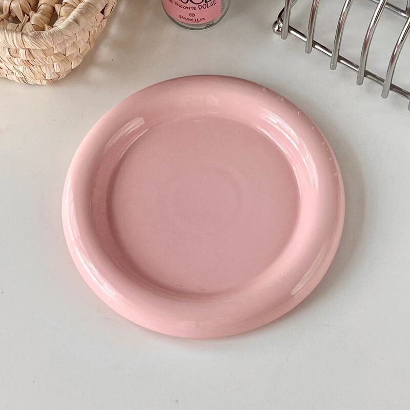 Ins - style Round Ceramic Food Plates. Thick - edged, creative Nordic tableware. Ideal for dessert, steak, pasta.