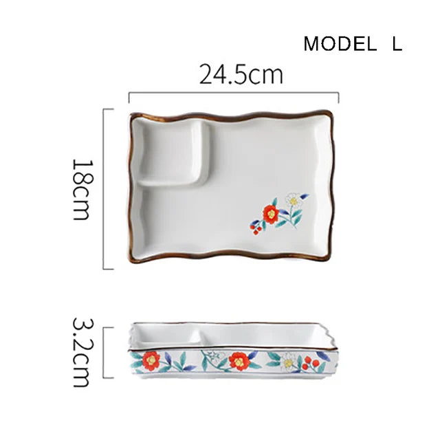 Dumpling plate sushi plate round square plate with soy sauce and vinegar partitioned snack plate ceramic plate for home use