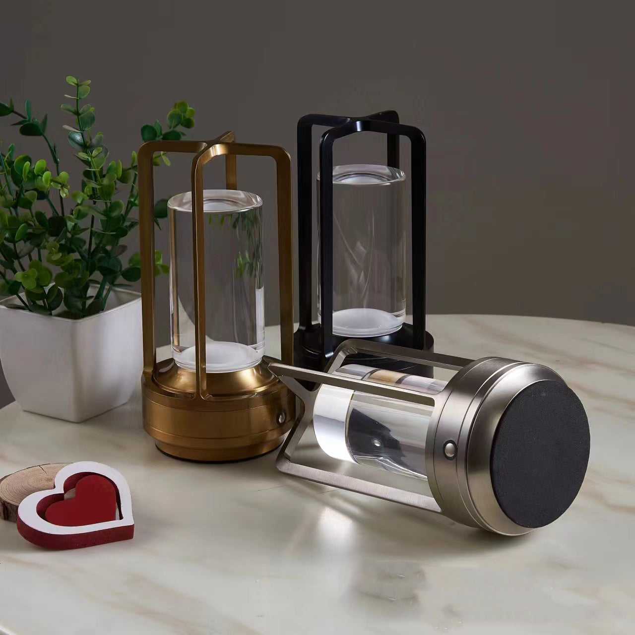 "Vintage Aluminum Table Lamp with LED Dining Table Ambience Light, USB Charging, Touch Control, Decorative Bar and Camping Night Light"