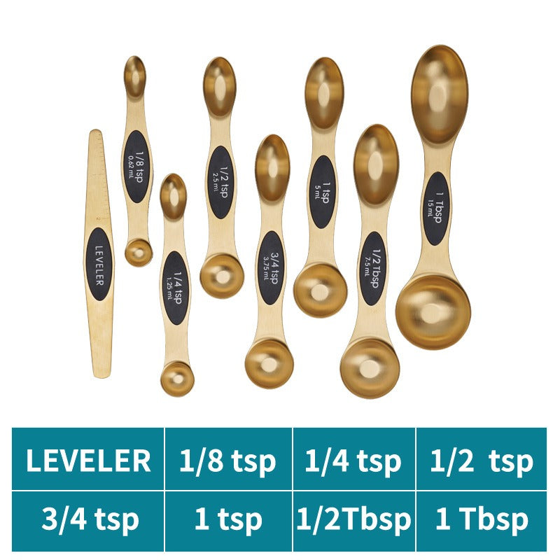 Magnetic suction double head measuring spoon 9-piece set of stainless steel baking household kitchen salt spoon