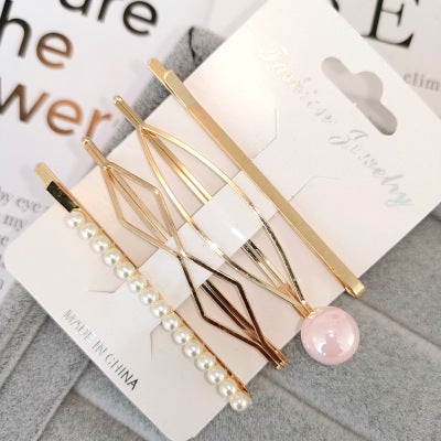 4PCS Korea Fashion Metal Hairpins Imitiation Pearl Colorful Beads Hair Clips for Women Irregular Geometric Hair Accessories