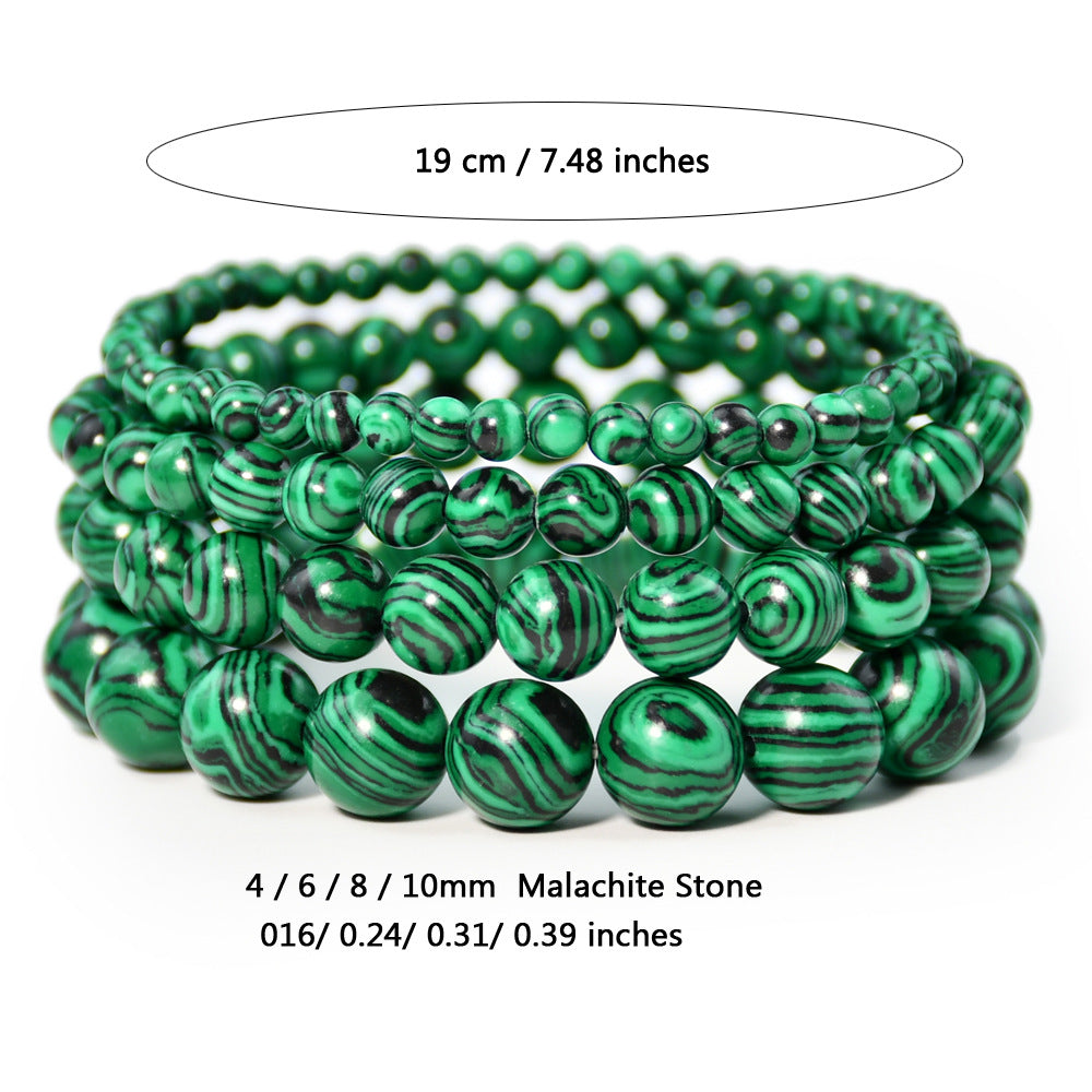 Vintage malachite beaded bracelet stacking style green bracelet men and women elastic jewelry