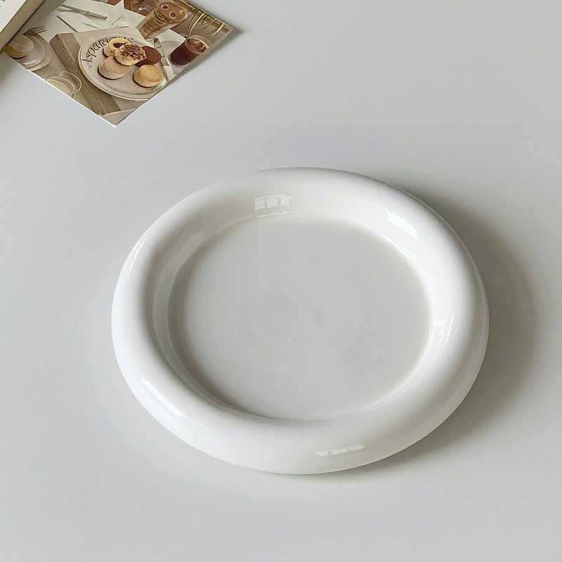 Ins - style Round Ceramic Food Plates. Thick - edged, creative Nordic tableware. Ideal for dessert, steak, pasta.