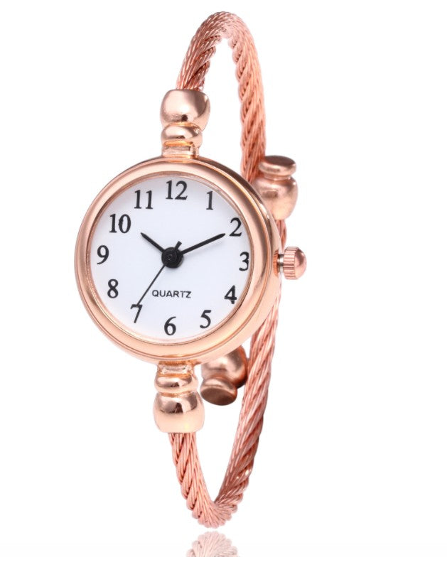 Women's Watches Bracelet Style Opening Simple Retro Art Fashion Watches Women's Fashion Quartz Watch Relogio Feminino(Rose gold belt)