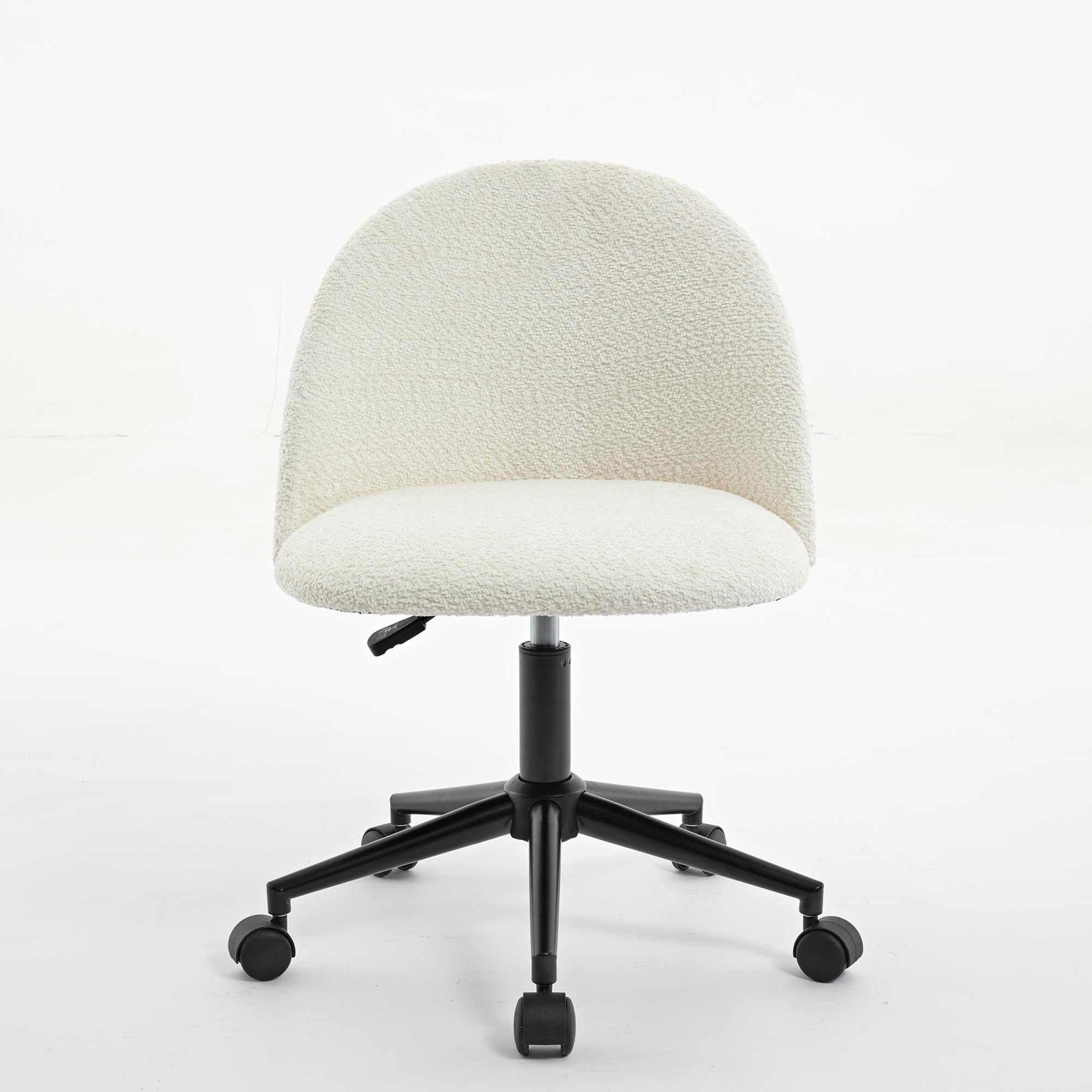 Velvet fabric office chair, mid back adjustable rotating computer chair, black legs, cushioned office chair with wheels ,White