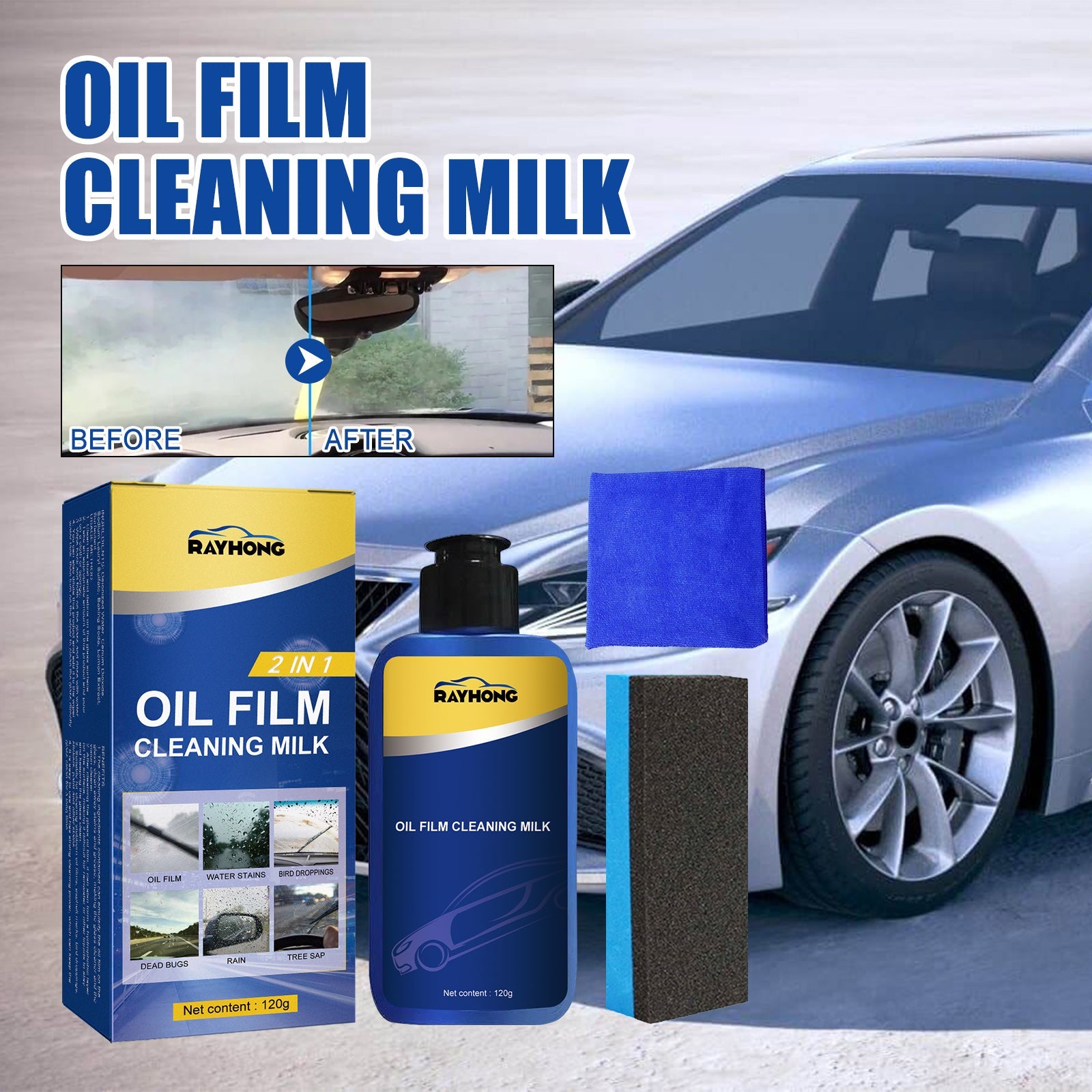 2 In 1 Car Oil Film Cleaner Oil Film Cleaner For Car Front Windshield Window Stains