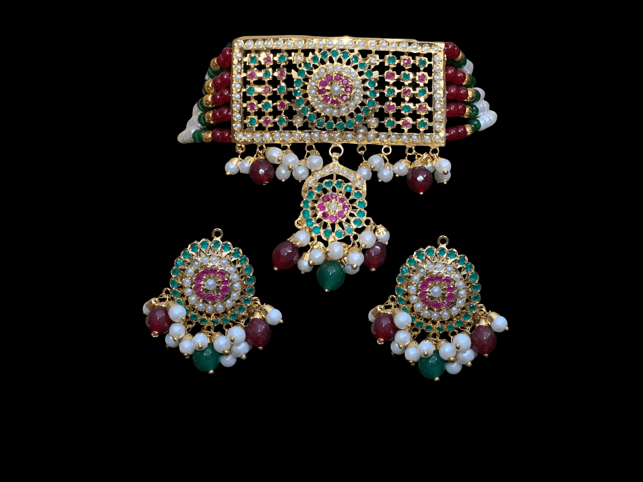C312 Medha jadau choker in ruby emerald ( READY TO SHIP)