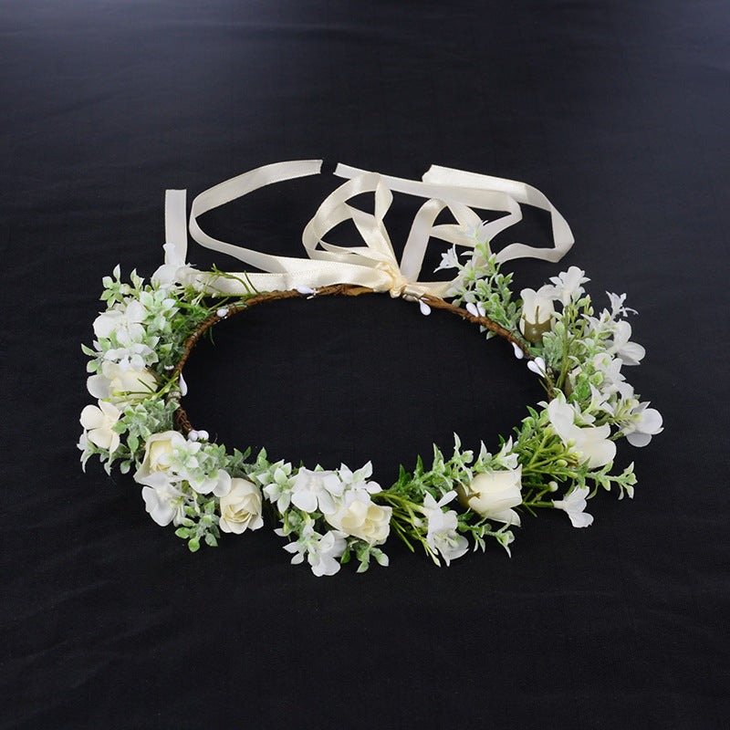 Spring flower wreath fresh simulation flower headdress green plants flowers wedding flower wreath