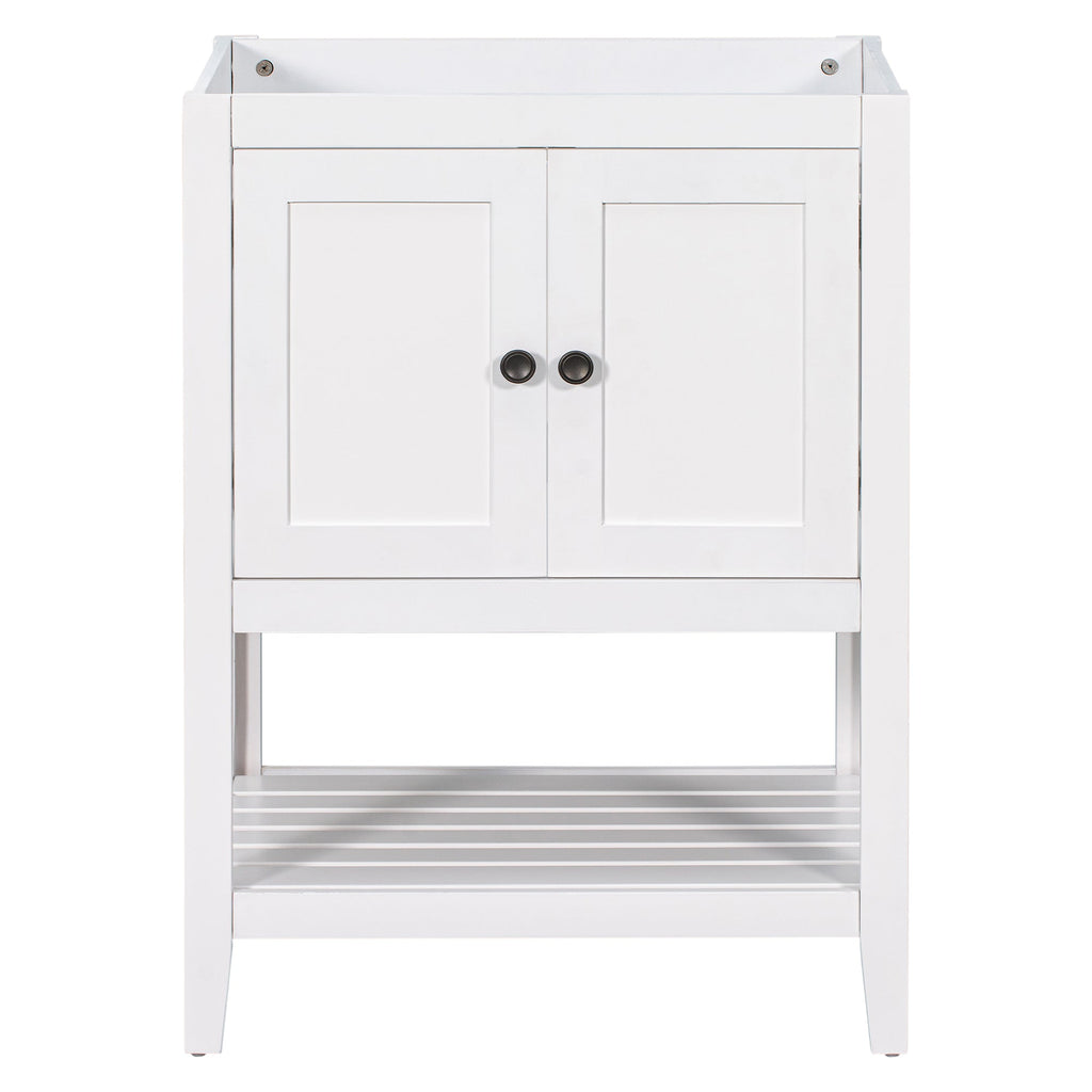 24" Bathroom Vanity Base Only, Soild Wood Frame, Bathroom Storage Cabinet with Doors and Open Shelf, White