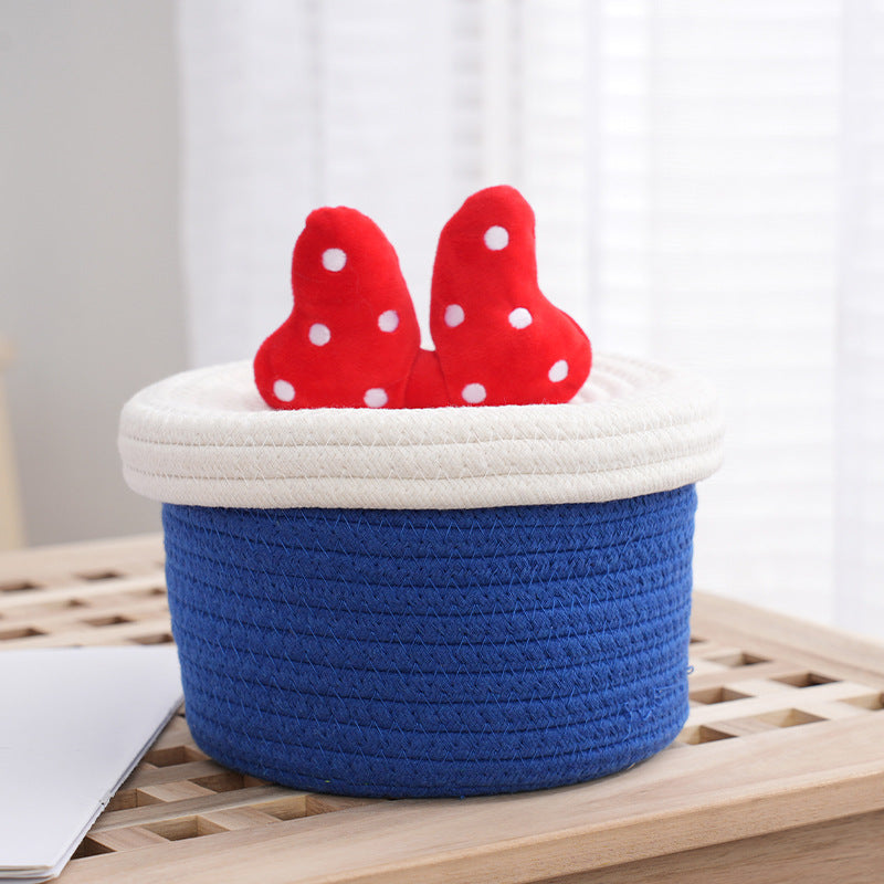 Cartoon cute home desktop sundries storage basket bedroom ornaments cotton rope storage basket with lid