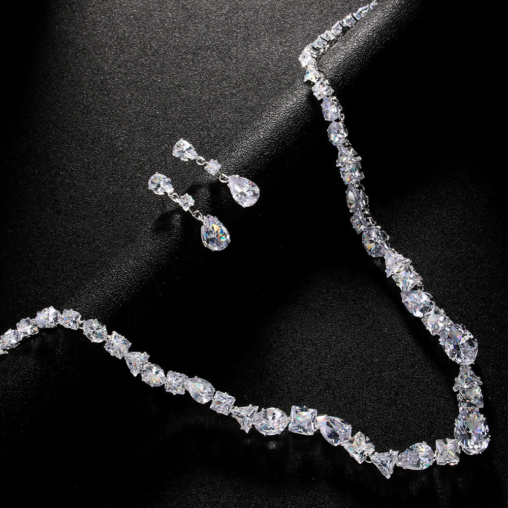 Simple necklace earring set bride's wedding jewelry set fashionable and versatile accessories