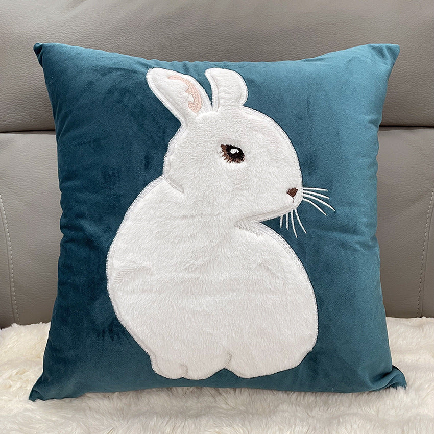 Soft Rabbit Pillow Cover Sofa Cushion Velvet Embroidered Pillow Girl's Heart Pink Cartoon Pillow Cover Cute