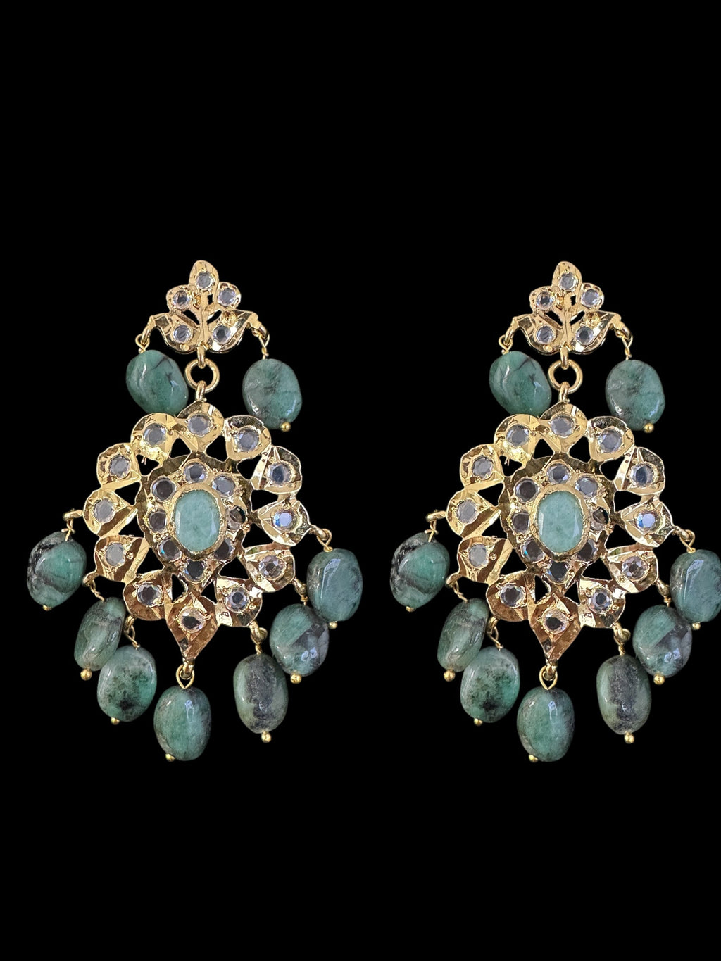 DLN125 SHARNAZ Gold plated Rani haar in real emerald beads ( READY TO SHIP )