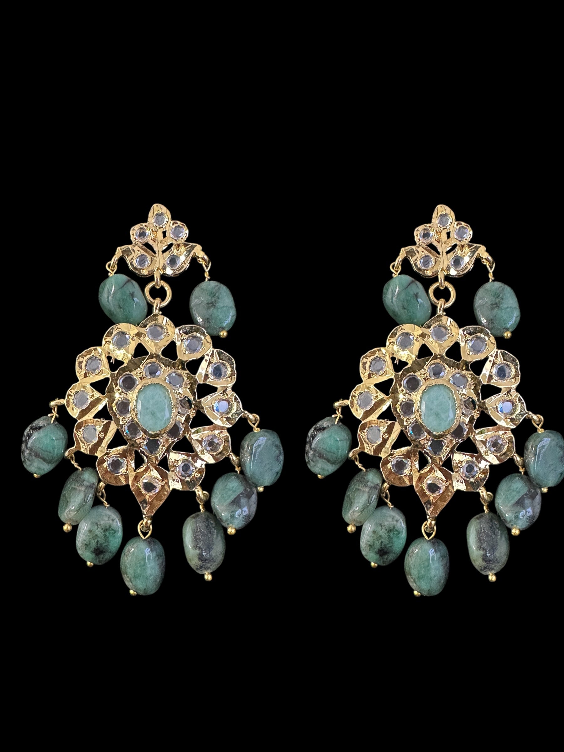 DLN125 SHARNAZ Gold plated Rani haar in real emerald beads ( READY TO SHIP )