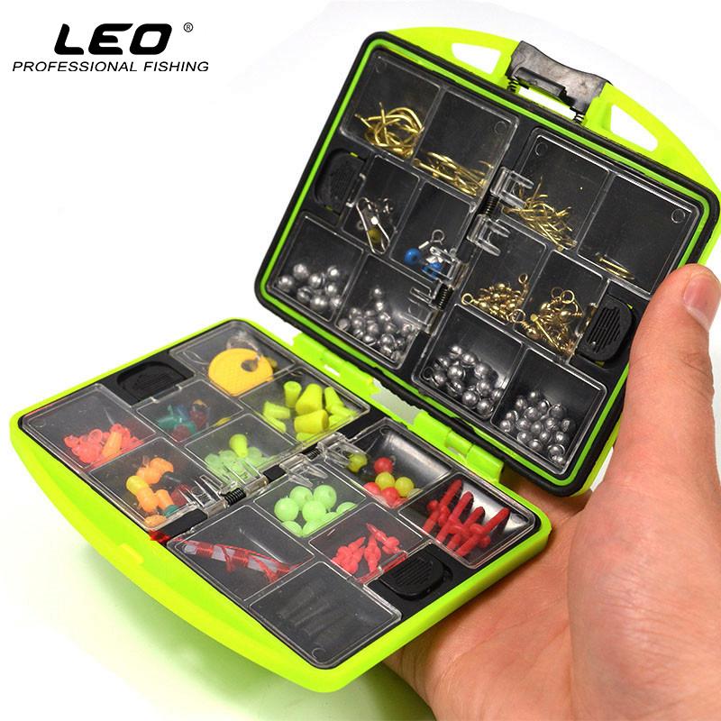 LEO 100Pcs/box Fly Fishing Accessories Box with Fishhooks Float Lead Sinker Swivel Connector Beads