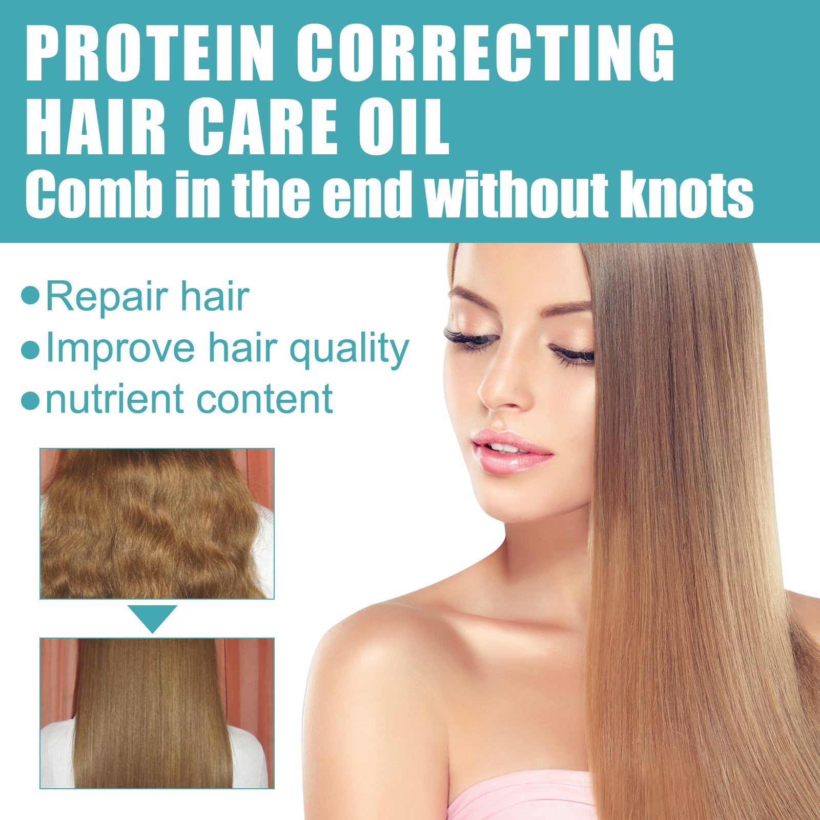 Protein Correcting Hair Care Oil, Repair Short-Tempered Dry Hair Strengthen Hair Moist Luster Care Hair Oil