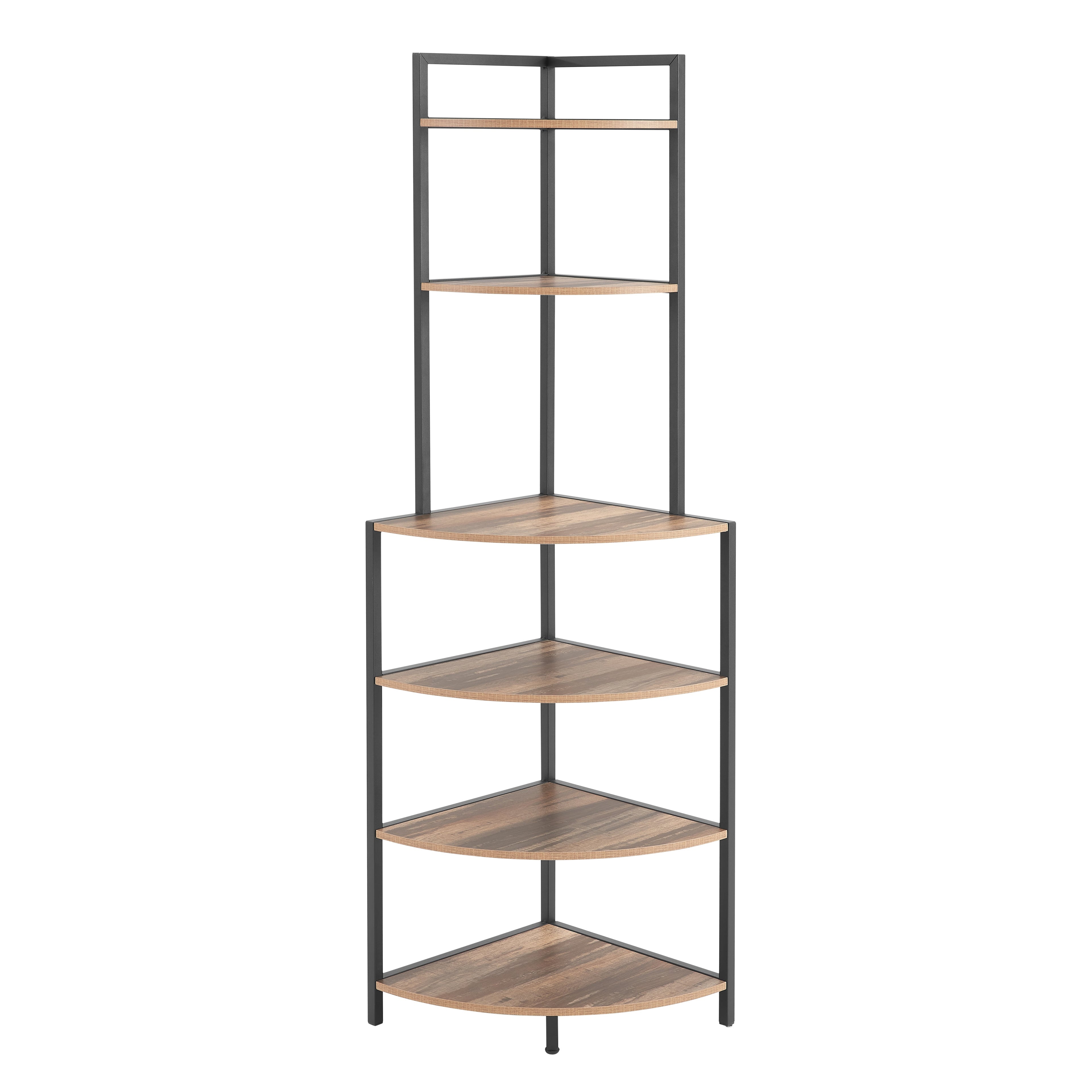 6-story corner open bookshelf modern bookshelf wooden frame independent bookshelf unit, country brown