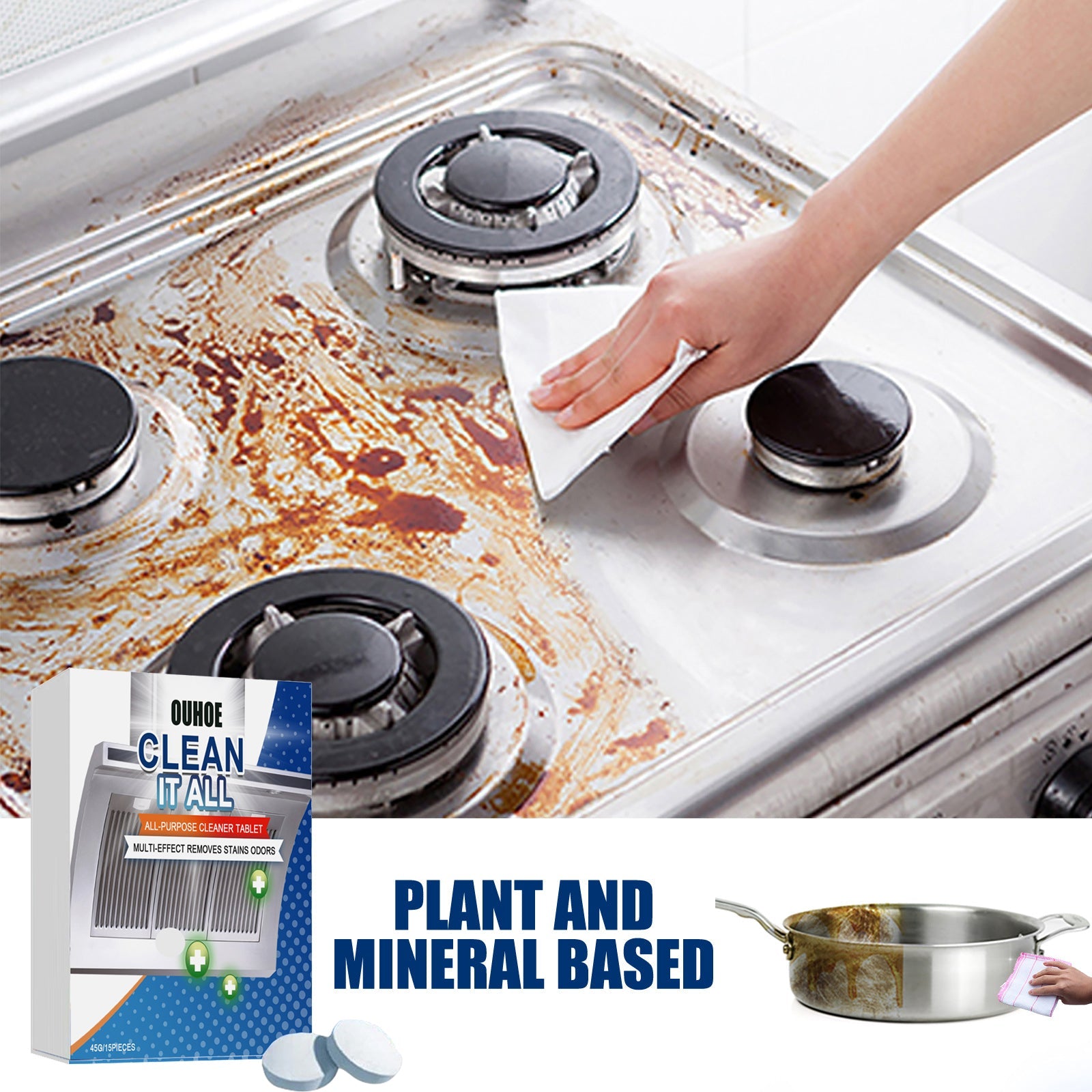 Ouhoe Kitchen Oil Cleaning Effervescent Tablet Household Kitchen Range Hood Oven Cleaning Effervescent Tablet