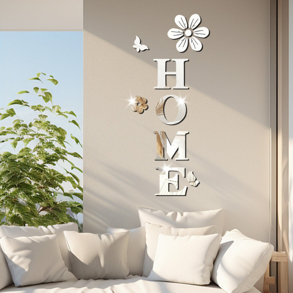 Acrylic mirror wall stickers flowers home decoration letters soft mirror self-adhesive wall stickers