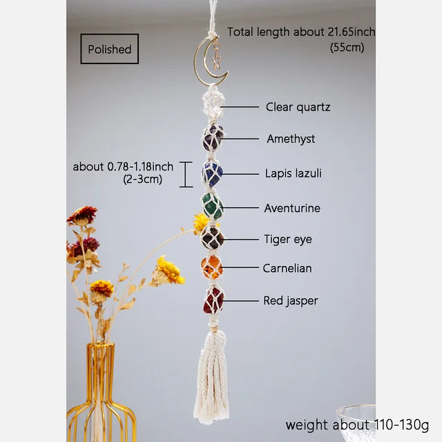 Natural Crystal Seven Color Gemstone White Rope Mesh Bag Hand woven Car Hanging Polishing Gemstone Jewelry Pendant