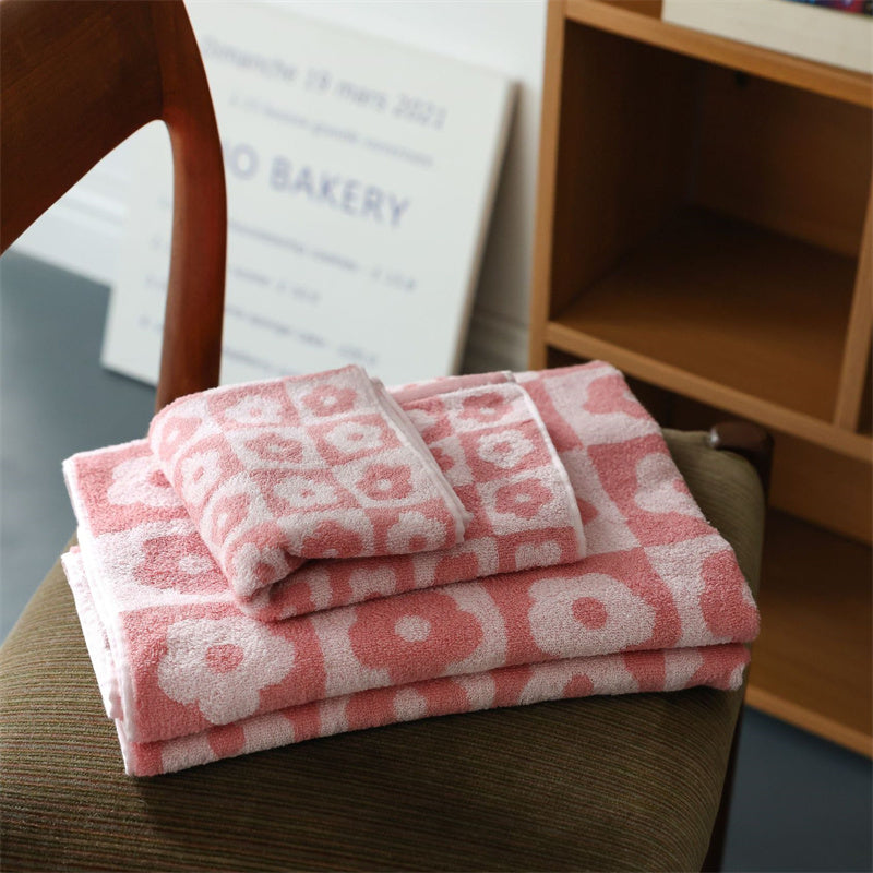 Plaid Series Towel Bath Towel Cherry Blossom Absorbent Facial Towel