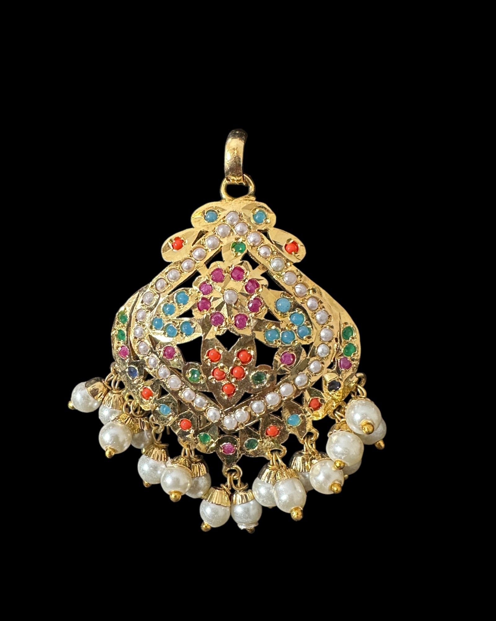 PS545 Ayeza jadau navratan pendant set ( SHIPS IN 3  WEEKS )