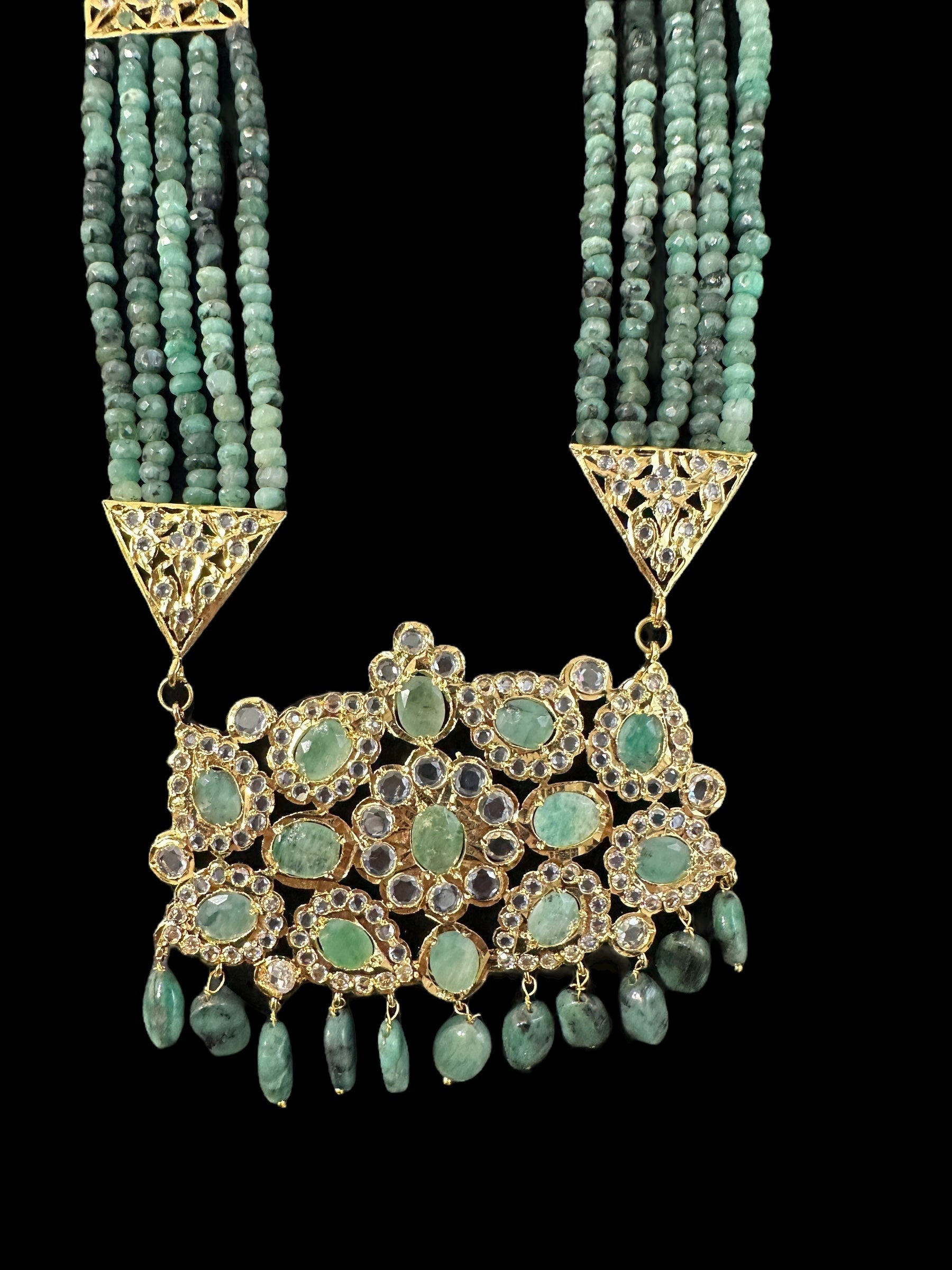 DLN125 SHARNAZ Gold plated Rani haar in real emerald beads ( READY TO SHIP )