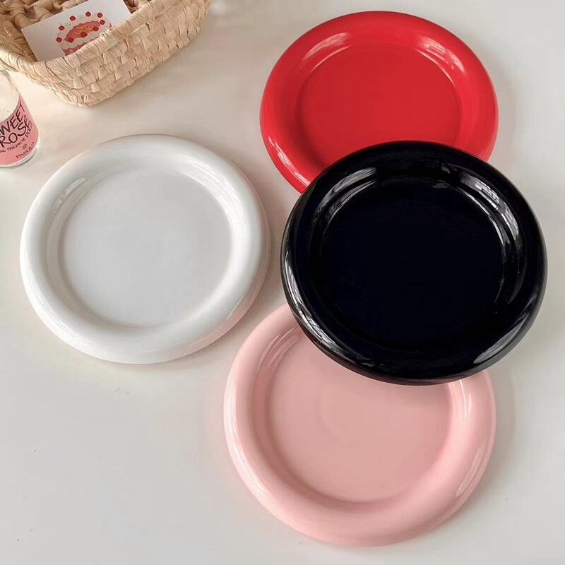 Ins - style Round Ceramic Food Plates. Thick - edged, creative Nordic tableware. Ideal for dessert, steak, pasta.