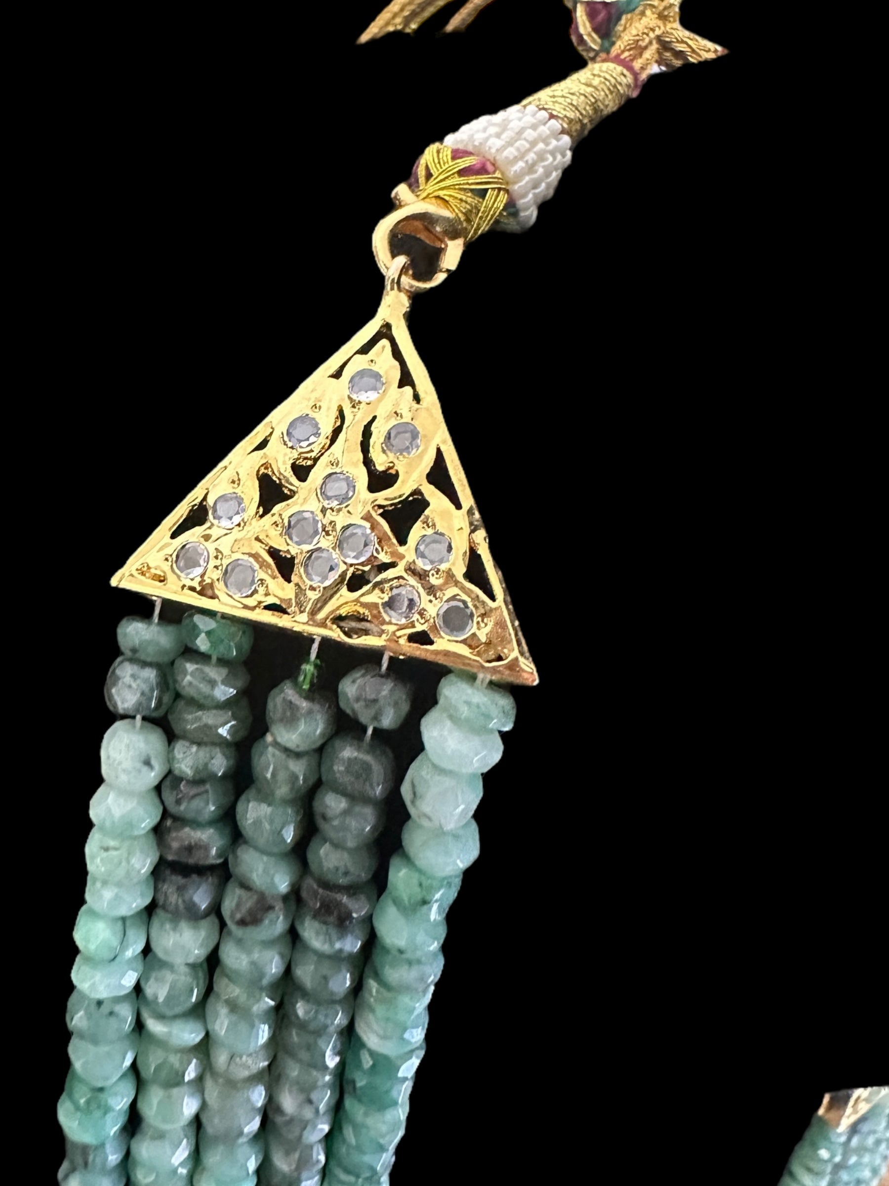DLN125 SHARNAZ Gold plated Rani haar in real emerald beads ( READY TO SHIP )