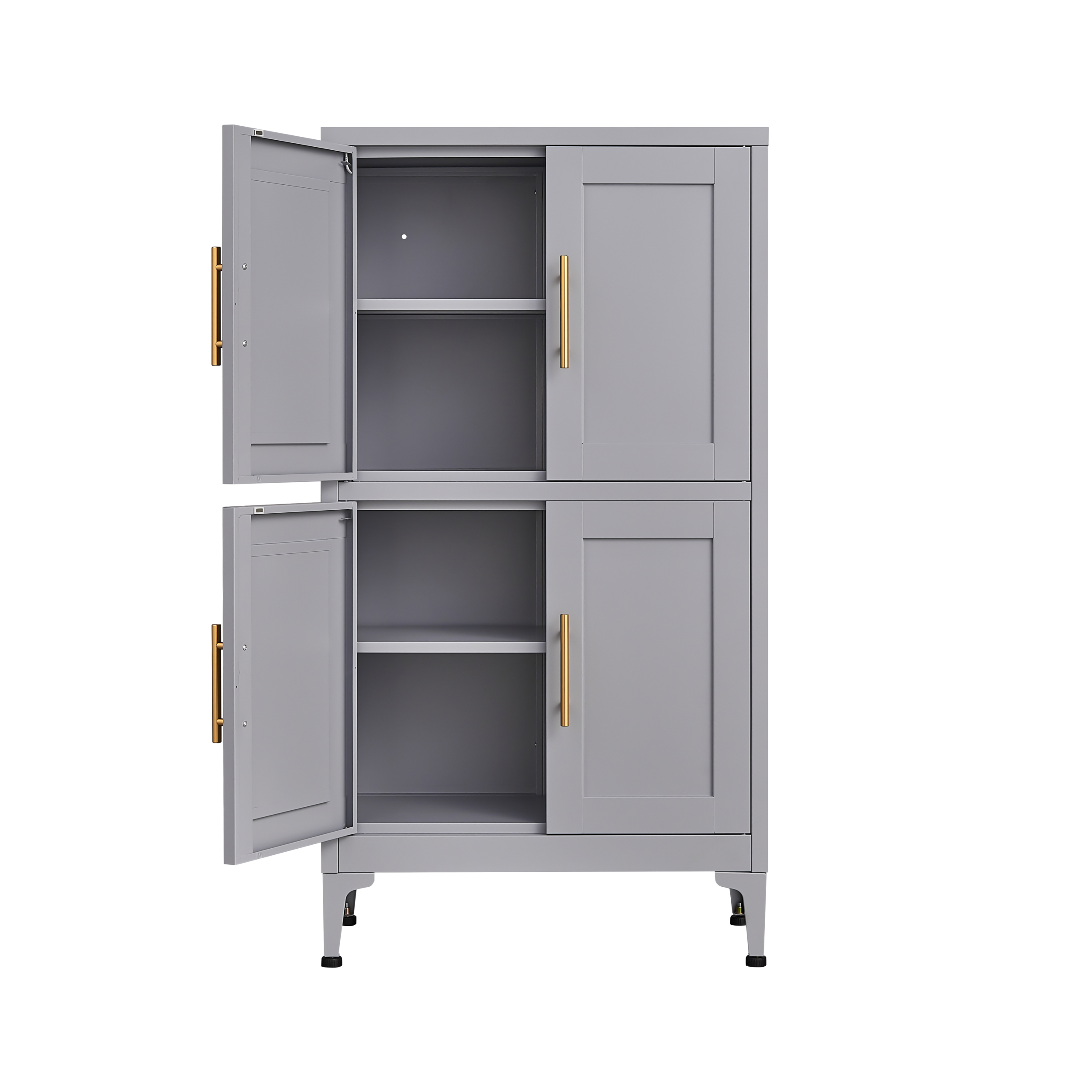 Grey metal kitchen storage cabinet, kitchen pantry storage cabinet with door and shelf, adjustable leveling feet